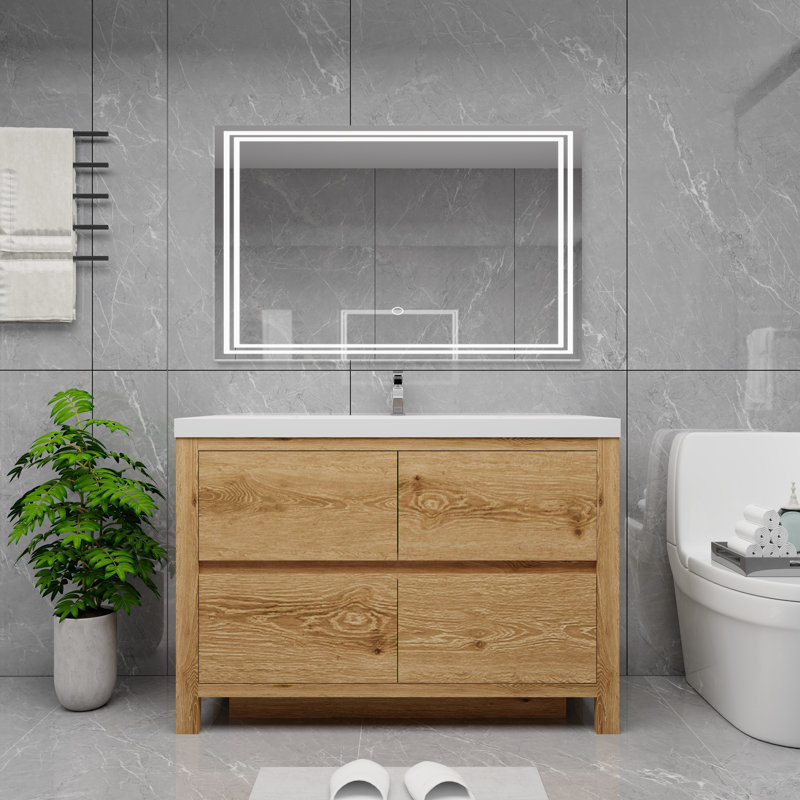 Meuble-lavabo simple 47,25 po avec plateau en acrylique Brandine, Bois jaune