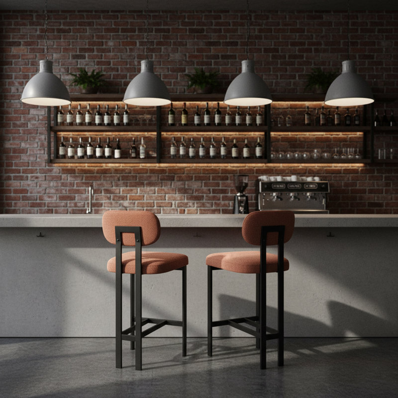 Ensemble de 2 tabourets de bar modernes, chaises de comptoir rembourrées avec structure en métal noir, Orange