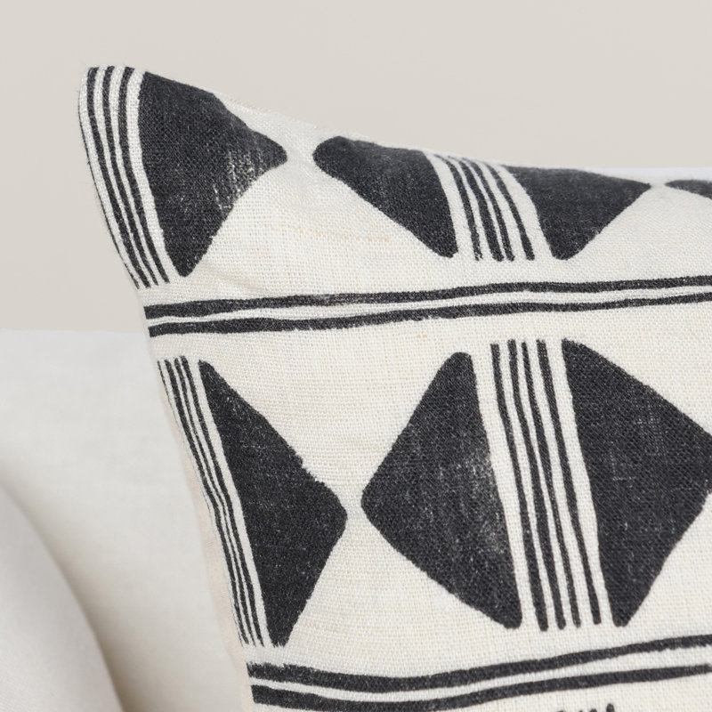 Nubia Rustic Geometric Linen Blend Round Throw Pillow