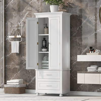 Versatile Tall Storage Cabinet With Two Drawers For Bathroom, Office, Or Kitchen, Ideal For Organizing And Maximizing Space