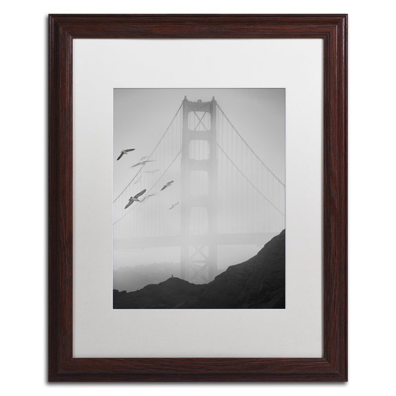 «Golden Gate Pier and Birds I», reproduction de photo sur toile encadrée, H 20 po x l 16 po x P 0,5 po, Blanc, Cadre noir