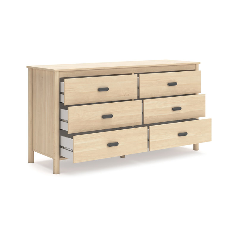 Abis Wide Dresser, 6 Drawers, Metal Handles, Natural Brown, 62 Inch