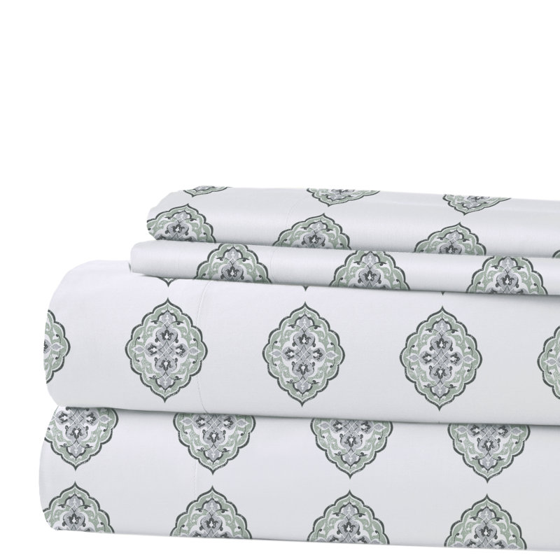 Modern Threads 4-Piece Ultra Soft Microfiber Sheet Set with Deep Pockets in Solids & Prints, Claire Geometric