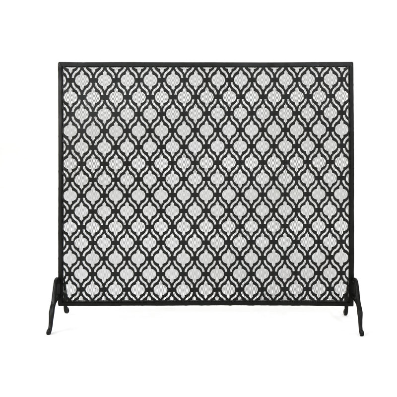 Pare-étincelles en fer simple à panneau, motif contemporain à cercles superposés, finition noire, profondeur de 40,23 po, largeur de 11,26 po, hauteur de 34,18 po, protège la maison de la fumée et des braises.