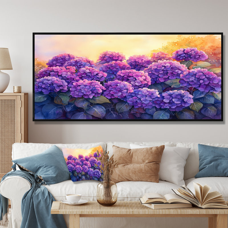 Hydrangeas in the Sunset Glow VI - Hydrangea, reproduction d'art sur toile, 34" H x 44" W, Picture Frame Print