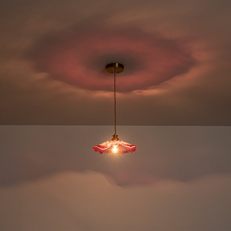 11" Vintage Flower Pendant Light, Hand-Blown Glass Shade with Pink Options, Adjustable Brass Kitchen Island Lamp, Purple