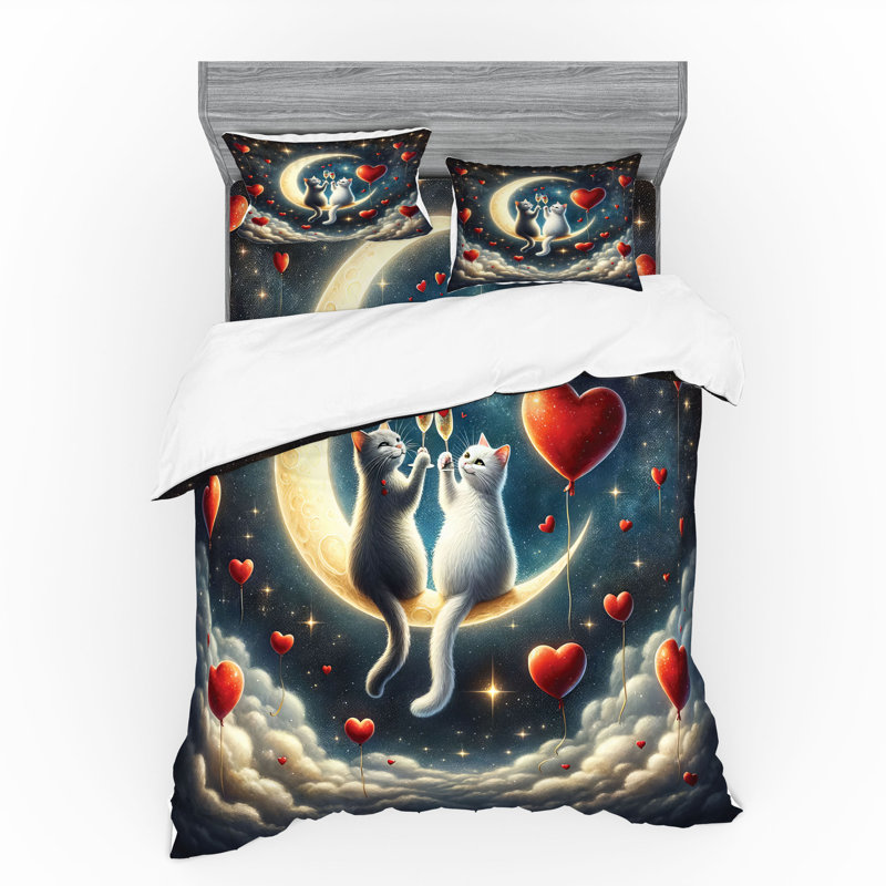 Ensemble de literie pour chat Ambesonne et vermillon bleu nuit foncé, Housse de couette grand + 3 pièces supplémentair