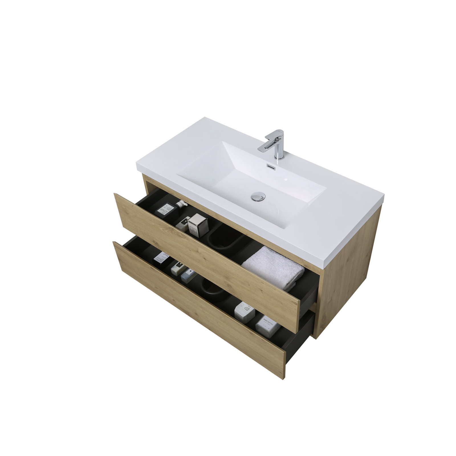 Wall Mounted Single Bathroom Vanity With White Integrated Resin Top, Gray, 42"