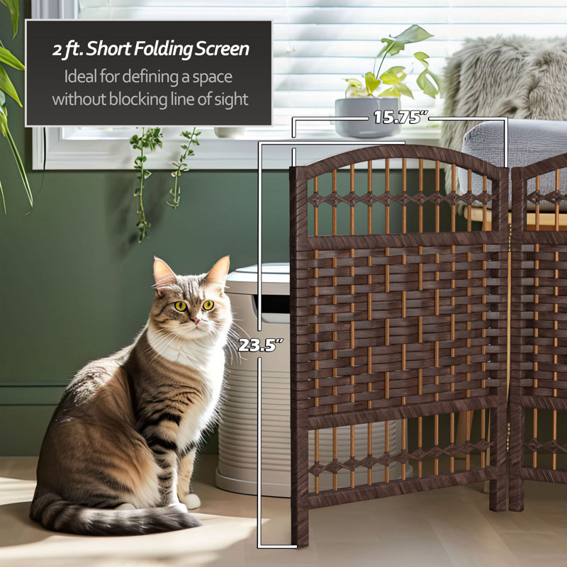 Short Fiber Weave Folding Screen, 4, Dark Mocha, 35.5"H