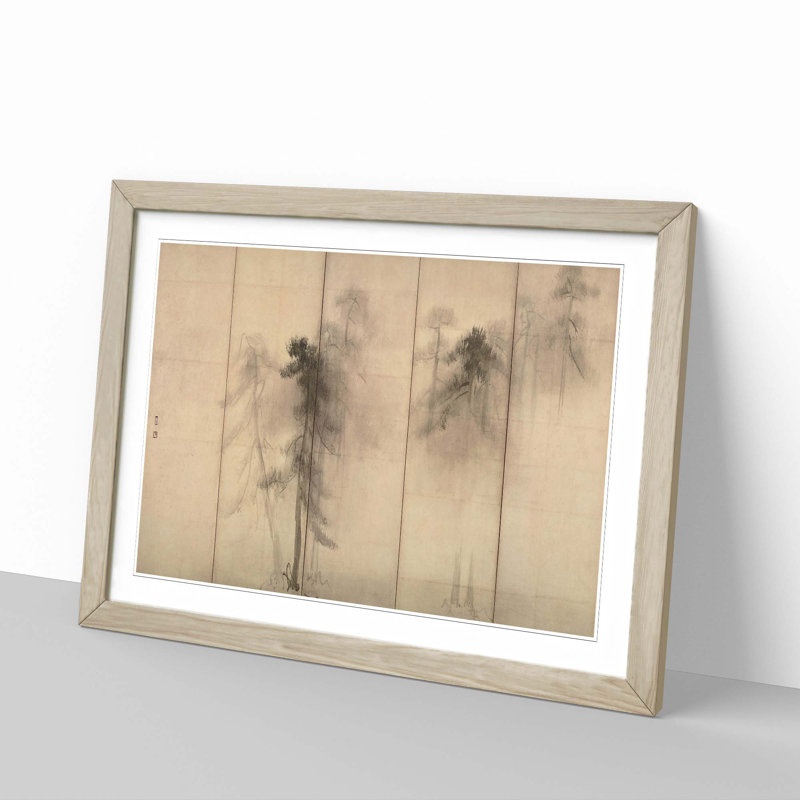 Pine Trees by Hasegawa Tohaku - Picture Frame Painting Print, 48cm H x 65cm W x 2cm D, Oak Framed