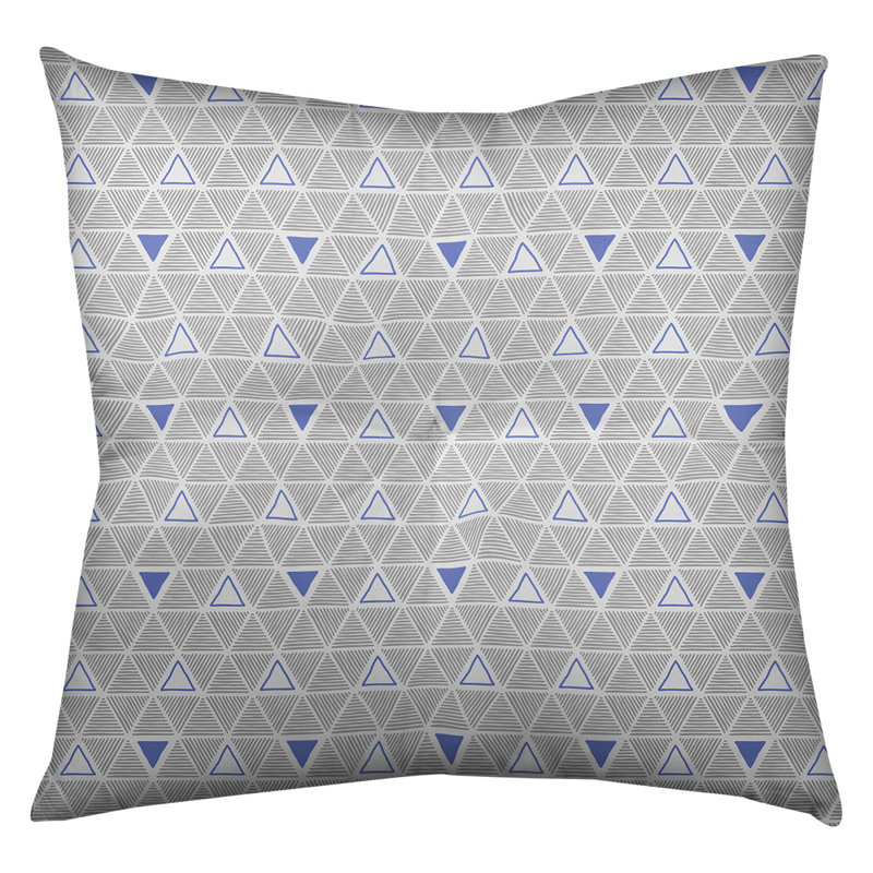 Coussin de sol classique à motif de triangles dessinés à la main, 26 po x 26 po, Accent bleu