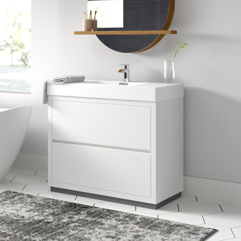 Royka 39.5'' Single Bathroom Vanity with Acrylic Top, Gloss White