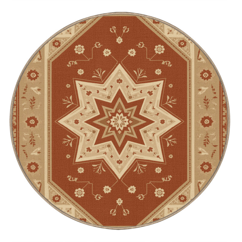 Machine Washable Pauleta Traditional Oriental Rug in Brown – Beige Binding, 8' Round