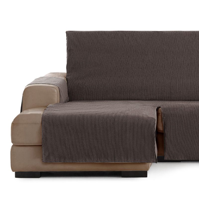 Birbal Box Cushion Chaise Lounge Slipcover, Brown, 220cm H x 240cm W x 3cm D
