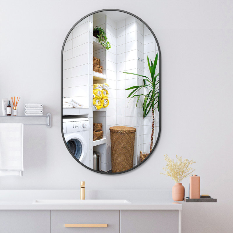 Latwanna Oval Metal Wall Mirror, 30" x 20", Black