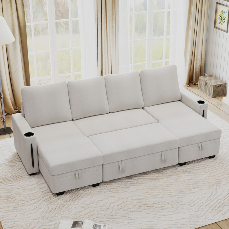 Canapé modulaire avec rangement, canapé modulaire en U de 96 po, canapé modulaire convertible Comfy, Lin beige