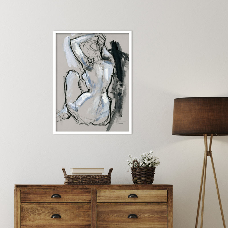 Onyx Gestures I by Wood Framed Wall Art Print, White, 33" H x 25" W
