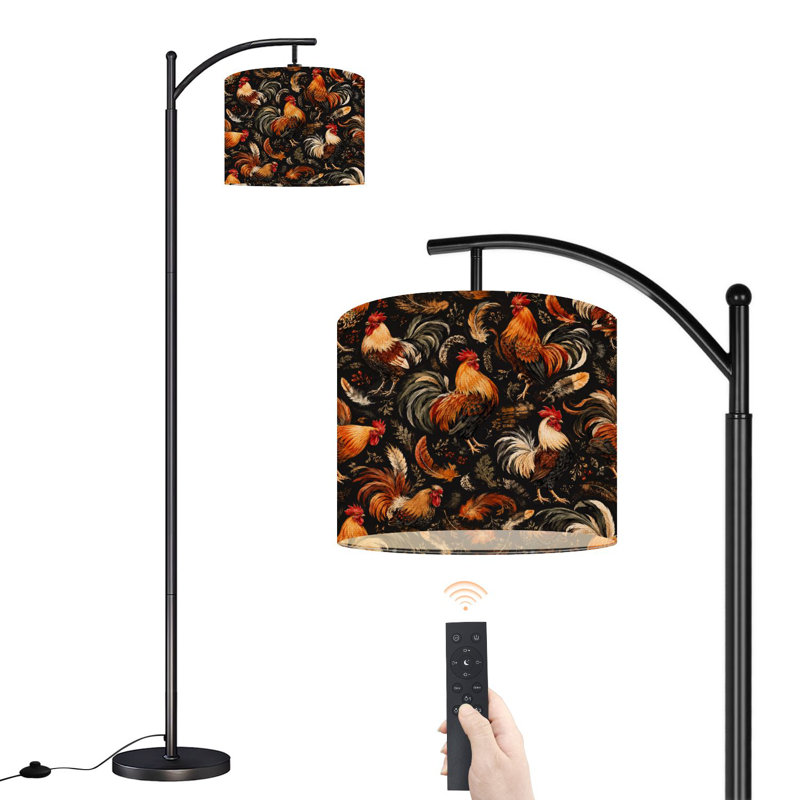 Lampe sur pied à arc avec abat-jour réglable coq coloré rustique style campagnard foncé Lampe sur pied 3 températures de couleur à intensité variable avec poteau pour la chambre à coucher