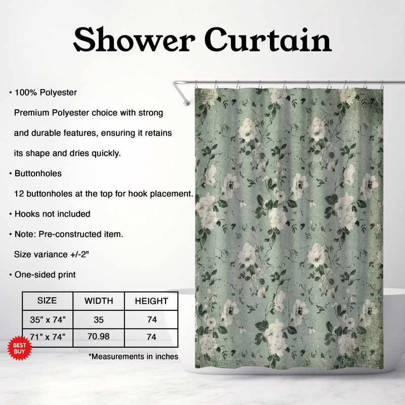 Rideau de douche 1 pièce, H 74 po x l 71 po