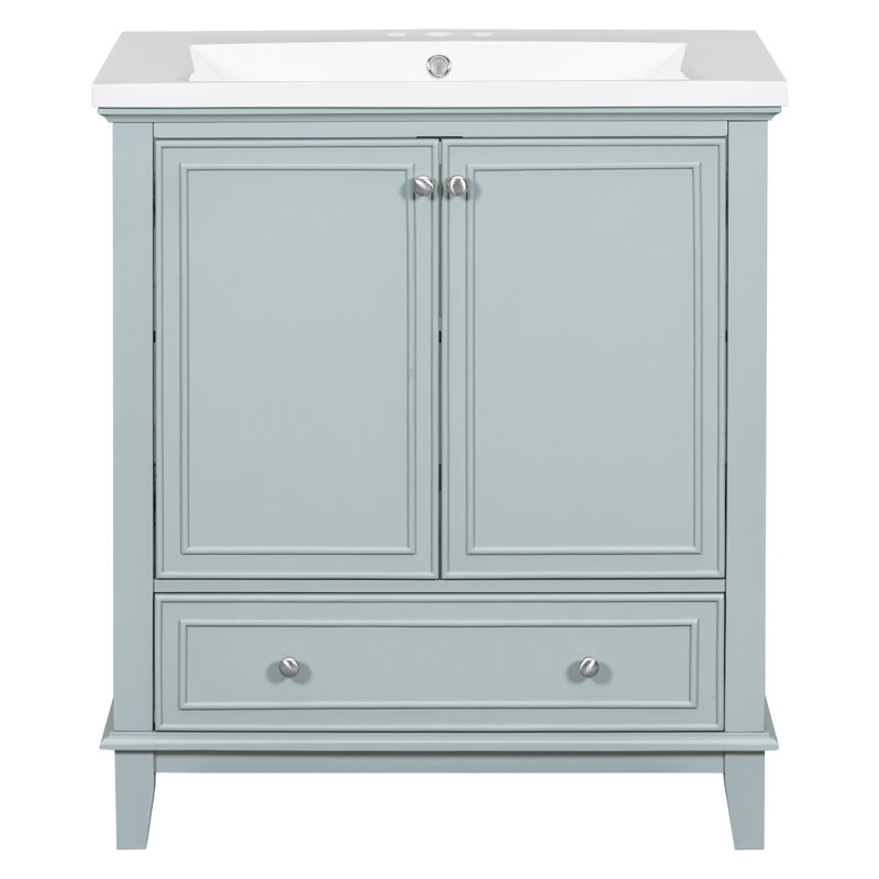 Ensemble de meuble-lavabo 30 po avec lavabo, armoire de salle de bain multifonctionnelle avec portes et tiroir, structure solide et panneau de fibres à densité moyenne
