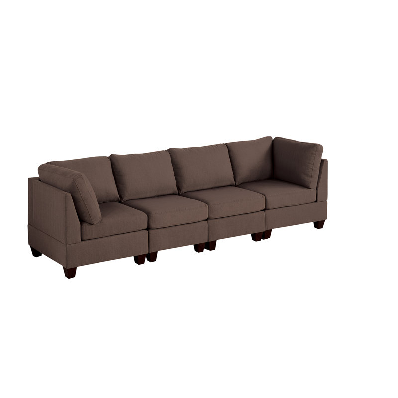 4 pièces modulaires de couleur café noir, tissu semblable au lin, aspect de support en bois, cadre