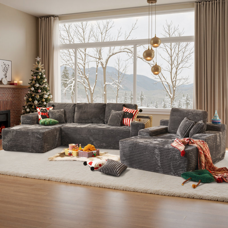 Aucun assemblage requis 3 pièces Canapé modulaire rembourré à compression avec chaise longue Cloud, Polyester gris