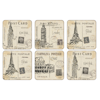 Postcard Sketches 6 Piece Coasters Set