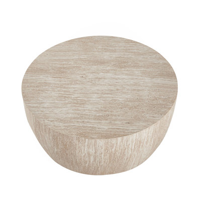 34.65" high-quality MDF natural color round table, modern industrial natural fully assembled drum coffee table, suitable for home&kitchen
