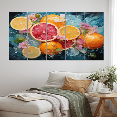 Citrusy Delight I - fruits, reproduction sur toile - 5 panneaux égaux