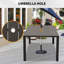 Table de salle à manger d'extérieur, table de patio à lattes en métal pour terrasse de jardin avec trou pour parasol