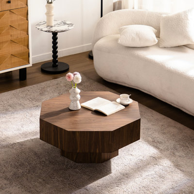 Table basse 30,31 pouces octogonale pour chambre à coucher, design moderne, surface laquée ronde avec rangement ouvert, chambre à coucher et bureau appropriés