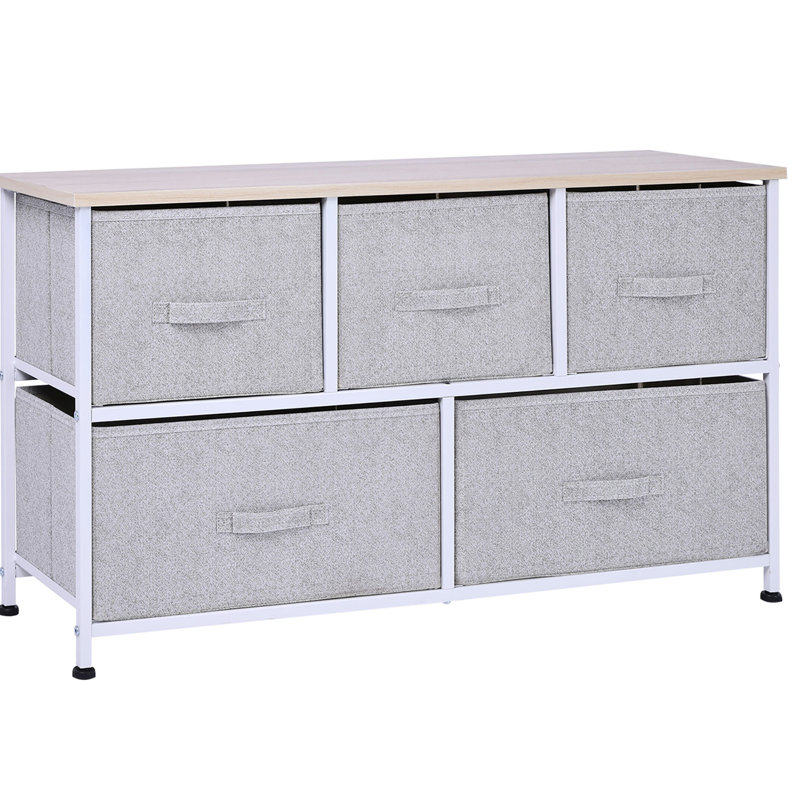 Armoire de rangement pour chambre grise - Cube de rangement horizontal à 5 tiroirs de 40 po avec étagère en tissu