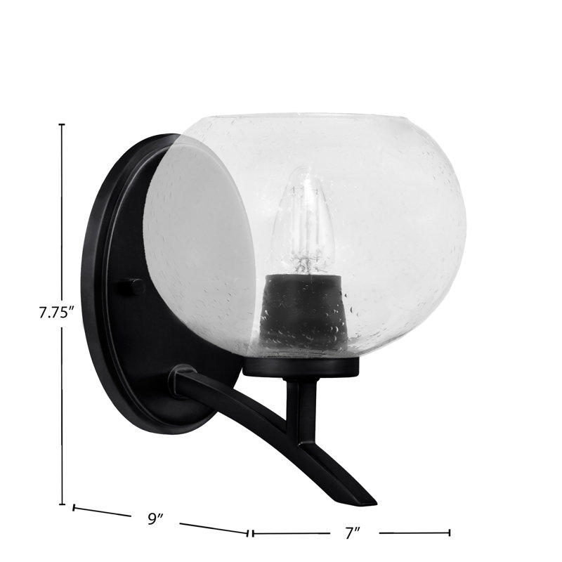Kurve Uplight Wall Sconce With 7" Clear Bubble Glass, Matte Black