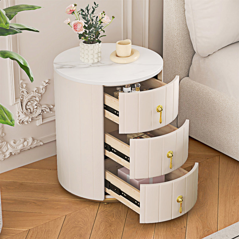 Table de chevet rembourrée avec tiroirs, Beige