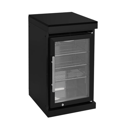 Black Single Door Beverage Cooler with Granite Countertop, 120-Can Capacity, Adjustable Shelves, and Locking Wheels for Indoor and Outdoor Kitchen Islands