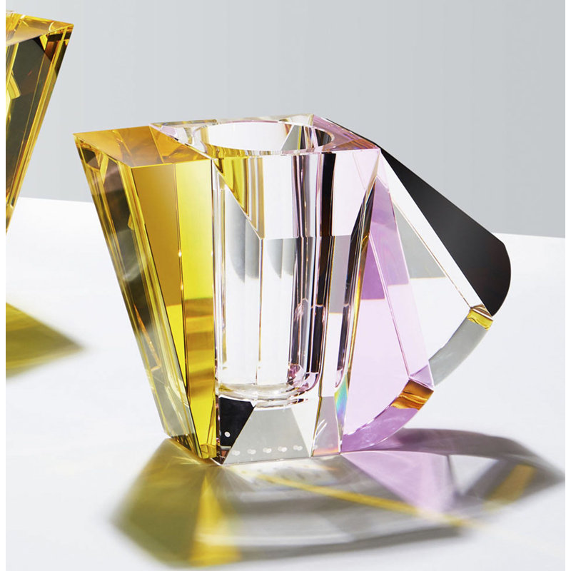 Manhattan Handmade Crystal Table Vase, Clear/Yellow/Rose, 8.46" H x 6.3" W x 4.33" D