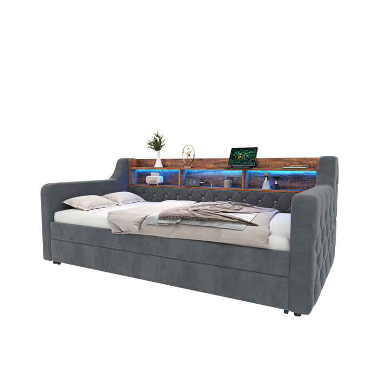 Upholstered with Trundle, Dark Gray