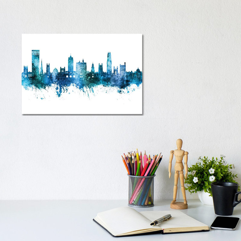 New Haven Connecticut Skyline Blue Teal by Michael Tompsett - Wrapped Canvas Painting, 20.32 cm H x 30.48 cm W