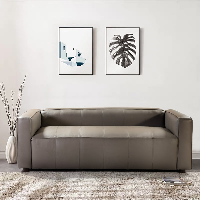 Beatryce 80" Genuine Leather Tuxedo Arm Sofa, Dove Genuine Leather