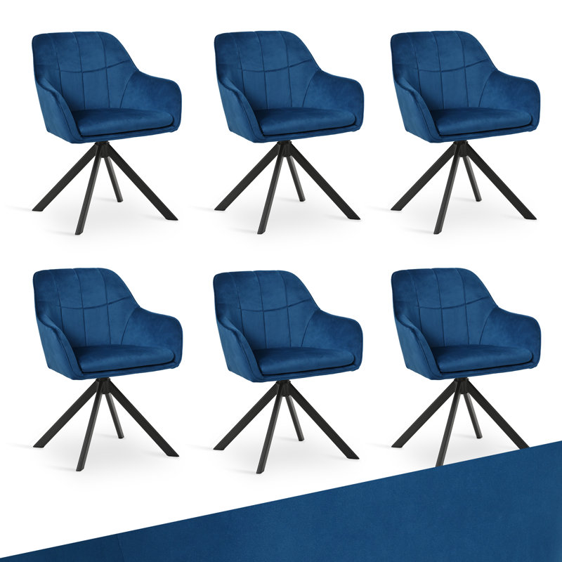 Modern Fabric Swivel Upholstered Dining Chair With Arm, Blue Velvet