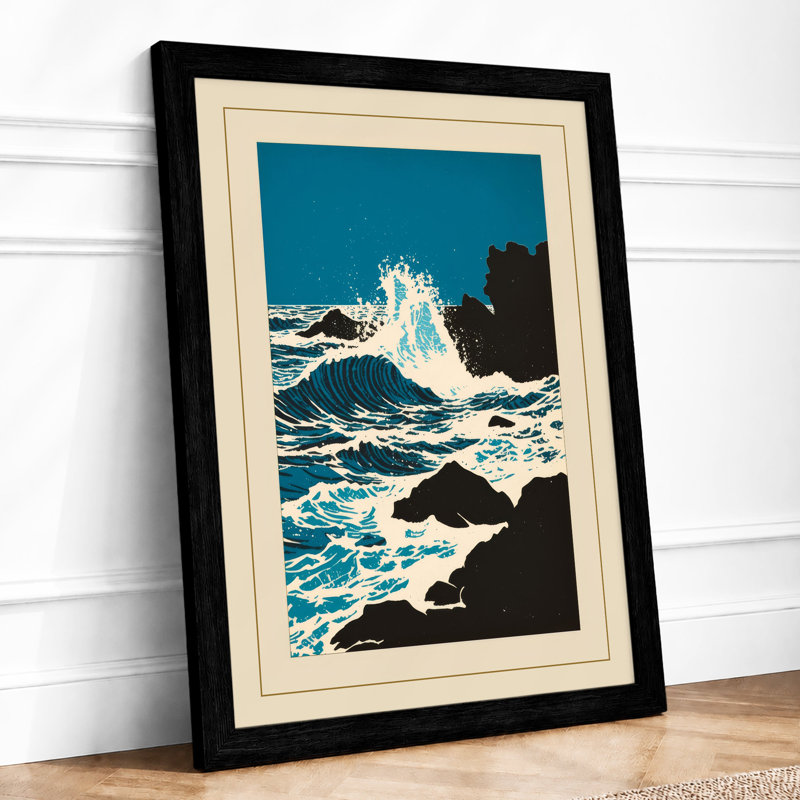 Wave Against Stone Coastal - Print, A2 - 59.4 x 42.0 cm, Black