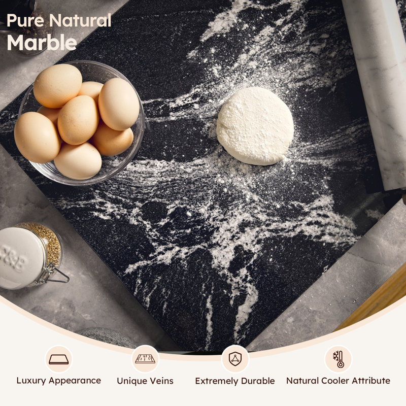 Planche à découper en pierre de marbre naturelle noire Diflart pour cuisine 16 po x 20 po, Noir, L 20 po x l 16 po