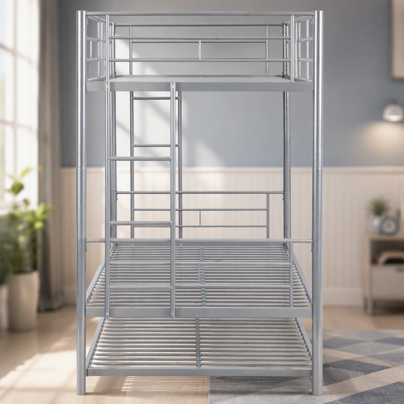 METAL BUNK BED WITH TRUNDLE  SILVER