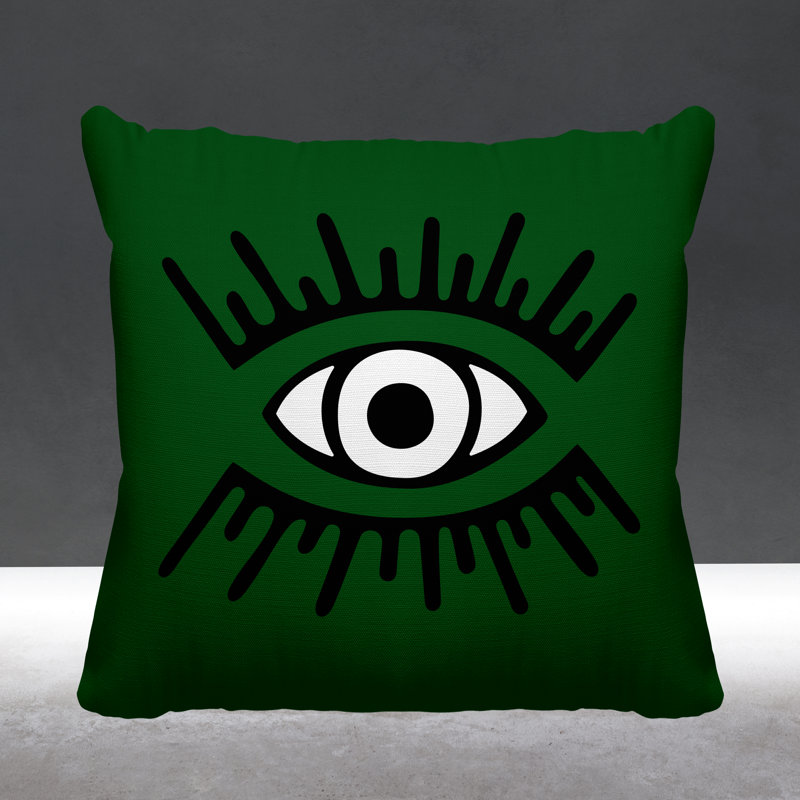 Coussin intérieur / extérieur Miranda Evil Eye, L 19 po x H 19 po, Vert