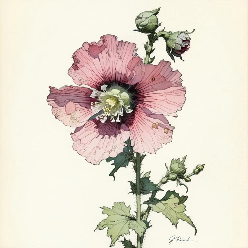 Toile botanique Blush Heritage Hollyhock