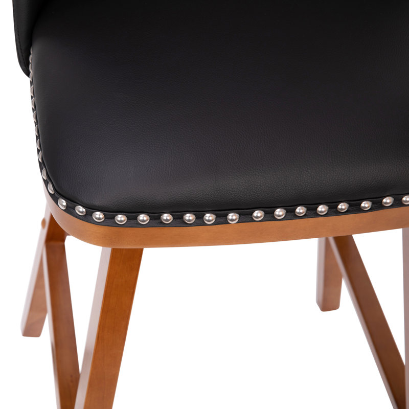 Commercial Wood Counter Stools with Nail Trim, Bar Stool (30" Seat Height), Black Faux Leather