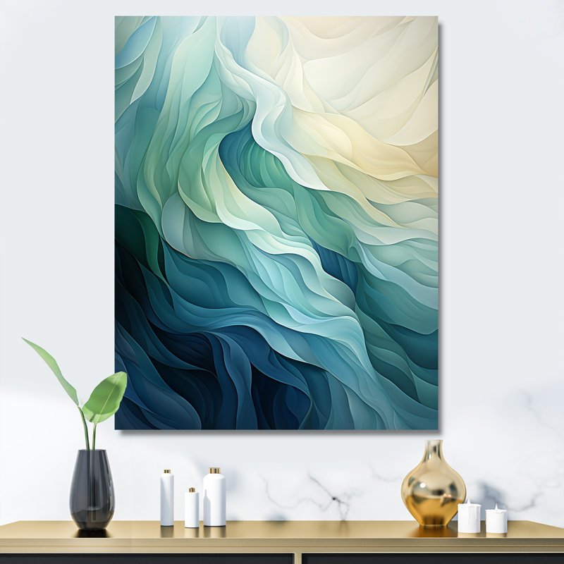 «Gree And White Sway Wave Serenity IV», art mural géométrique, Toile tendue, H 32 po x l 16 po x P 1 po