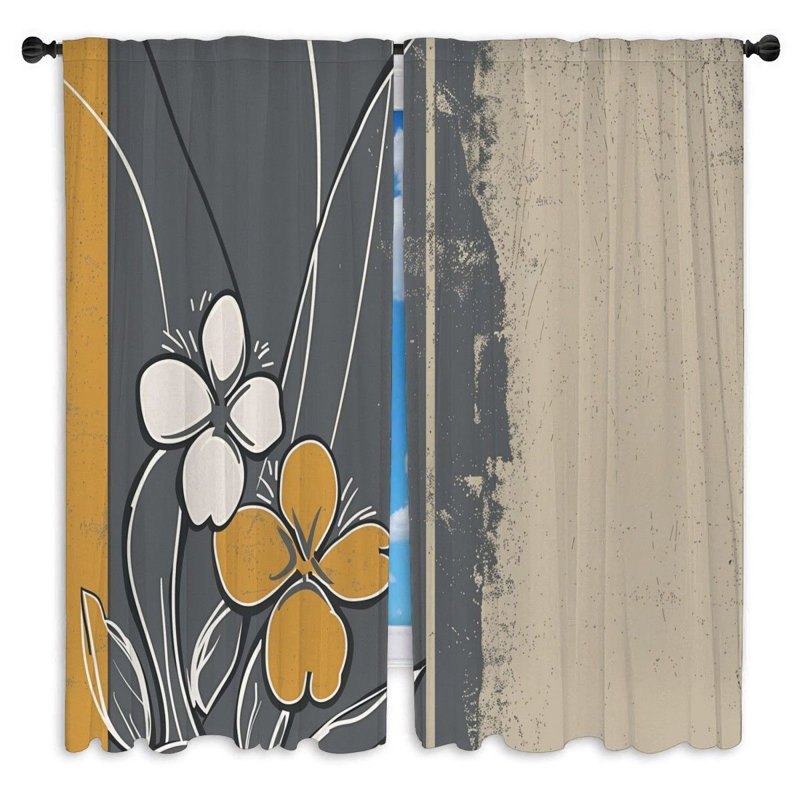 Rideaux de fenêtre à motif floral avec drapeaux abstraits - 2 panneaux, L 20 po x L 82 po