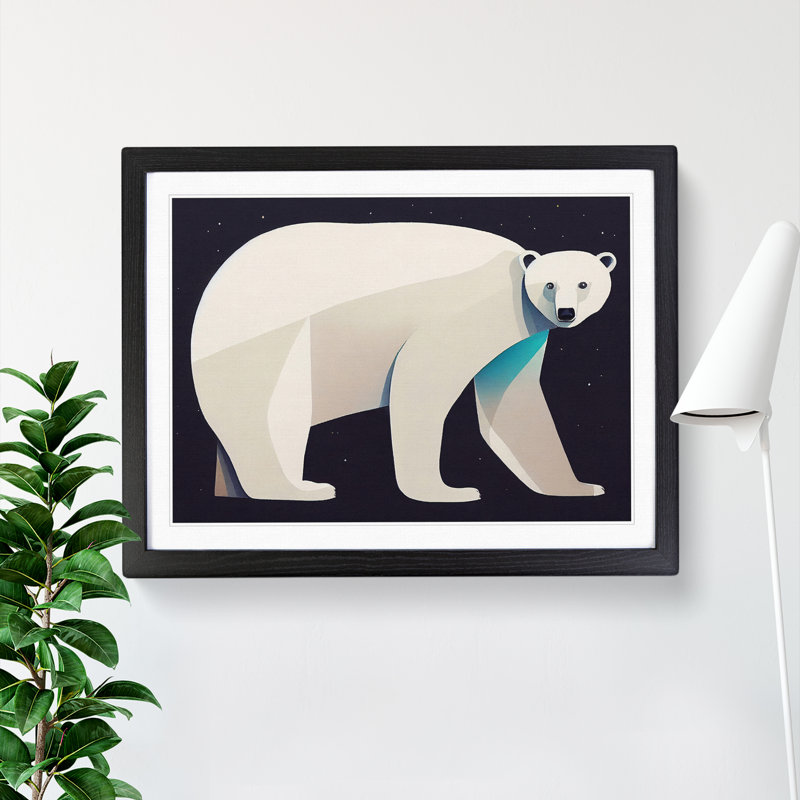 Dashing Polar Bear - Single Picture Frame Print, 46cm H x 64cm W x 2cm D, Black
