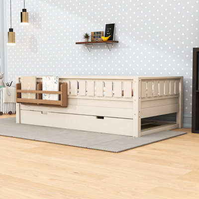 Wood Bed with Bookcase and Twin Trundle